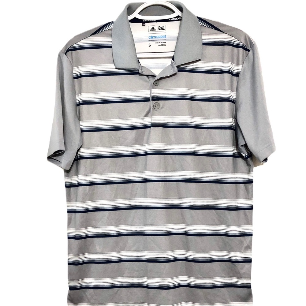 Adidas Climacool Polo Golf Shirt Gray Striped Sz S